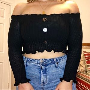 black knitted off the shoulder blouse